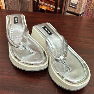 DKNY Metallic Silver Platform Sandals